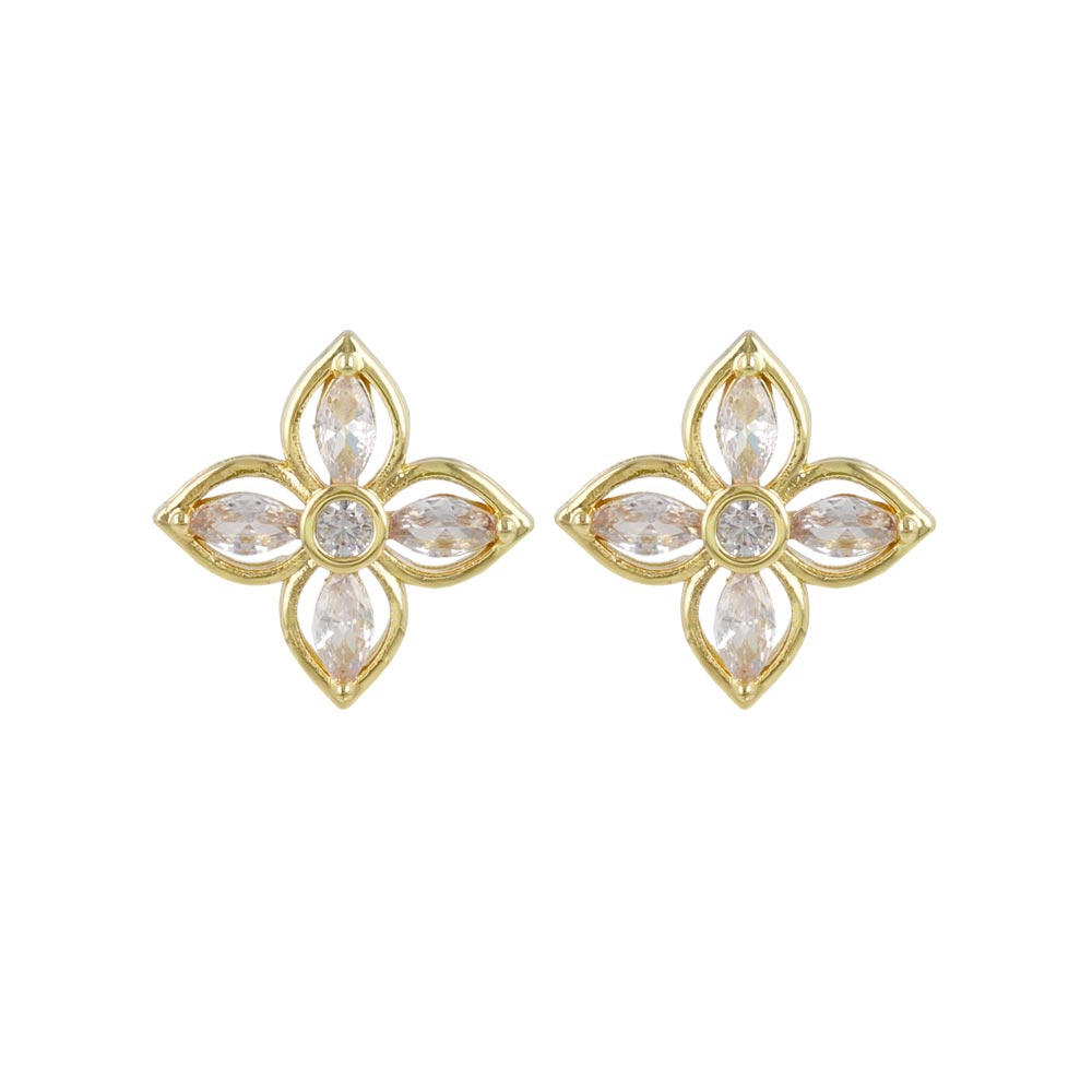 Four Petal Flower CZ Earrings