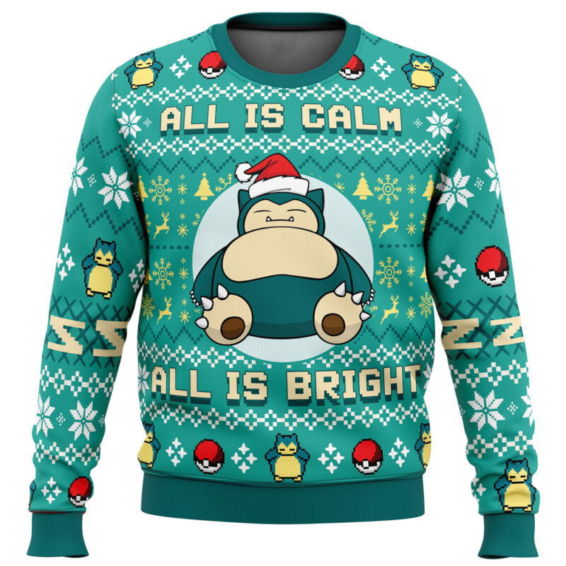 All is Calm All Bright Snorlax Pokemon Ugly Christmas Sweater - 5XL