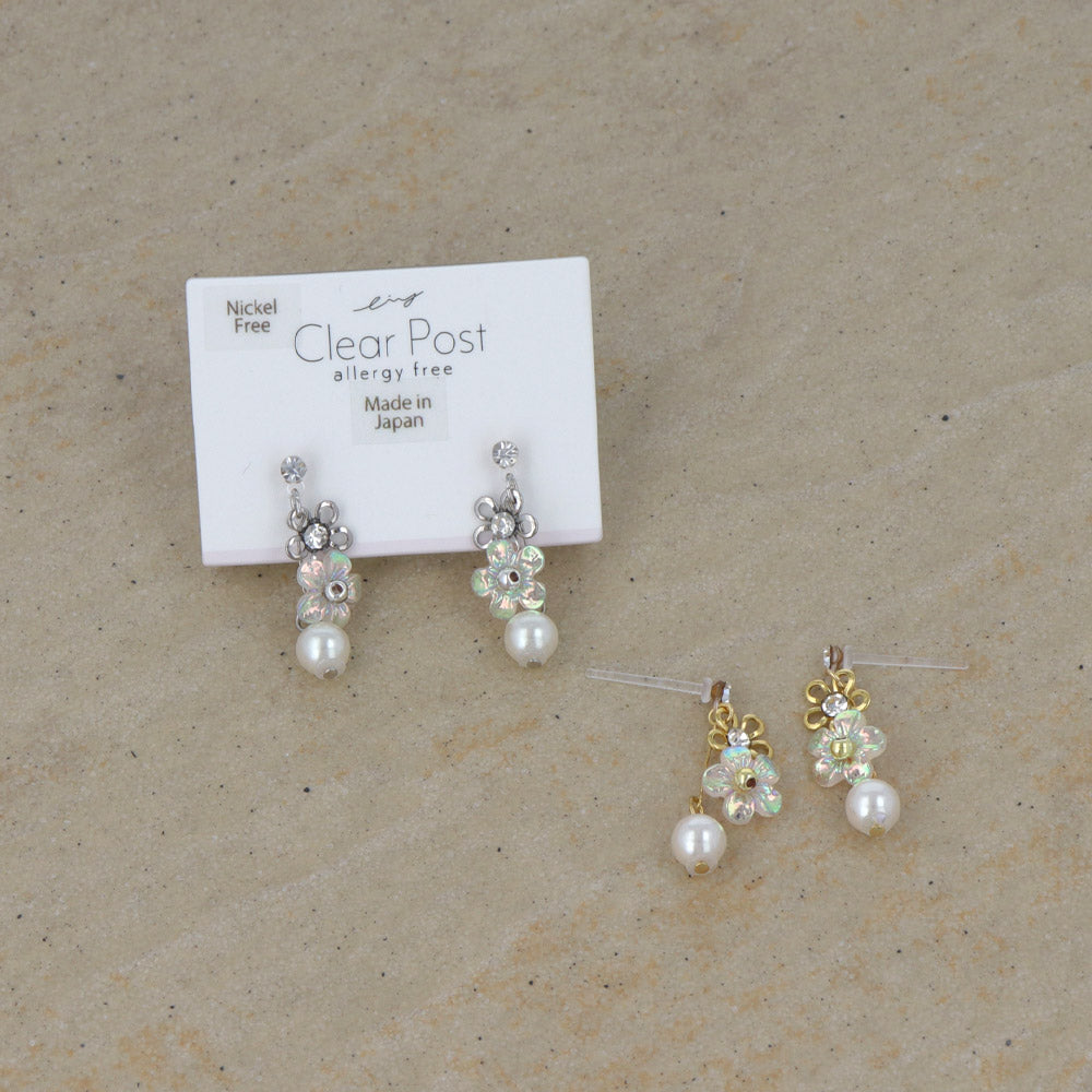 Iridescent Flower Pearl Plastic Earrings