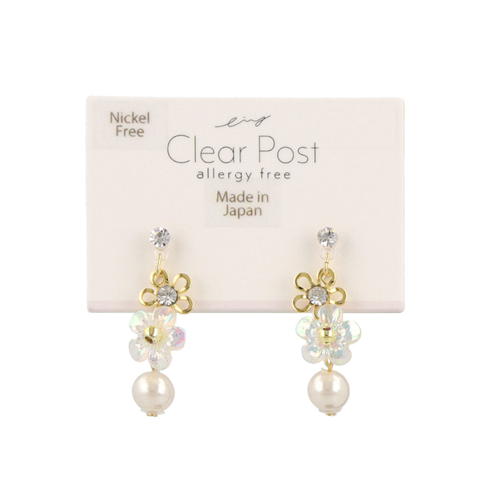 Iridescent Flower Pearl Plastic Earrings