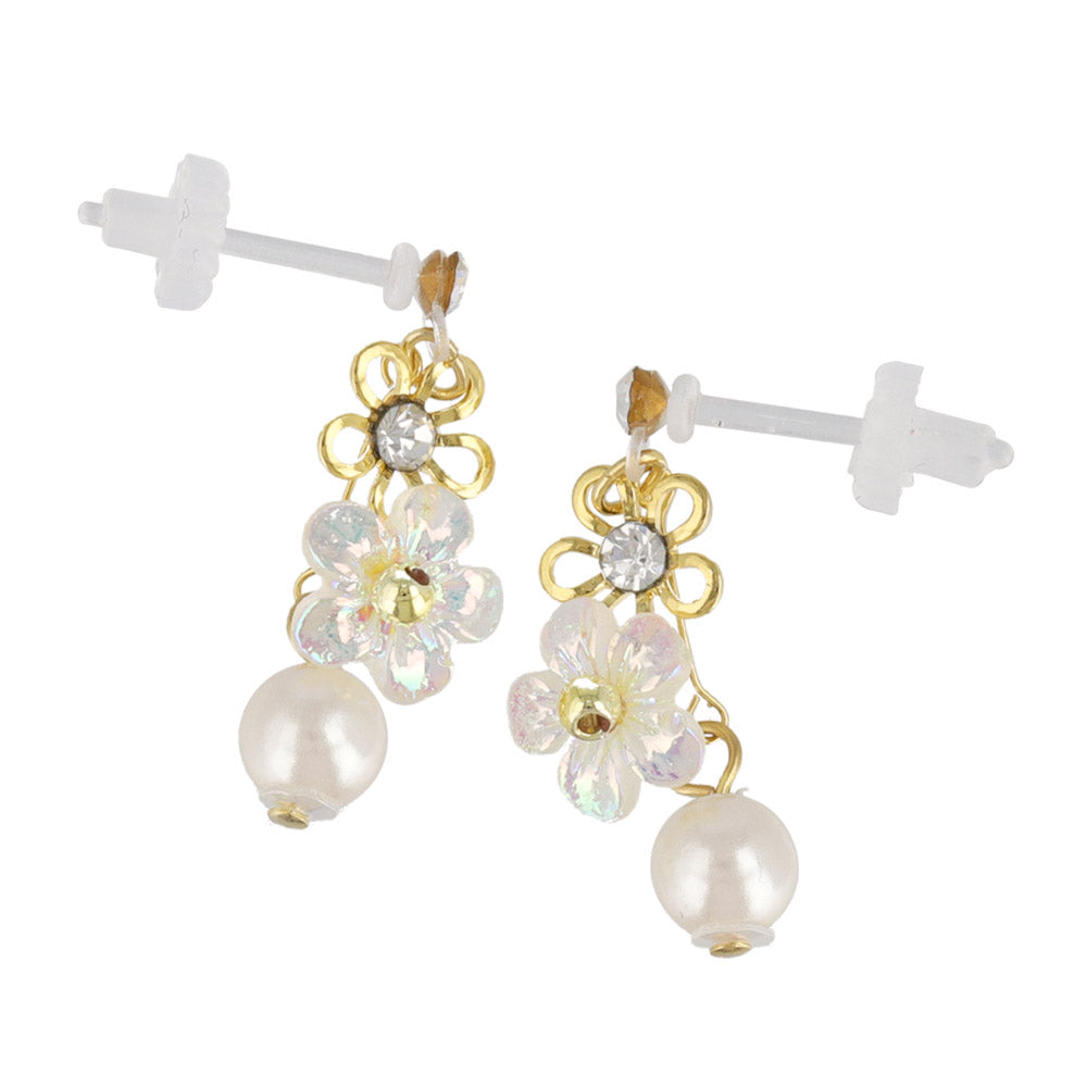 Iridescent Flower Pearl Plastic Earrings