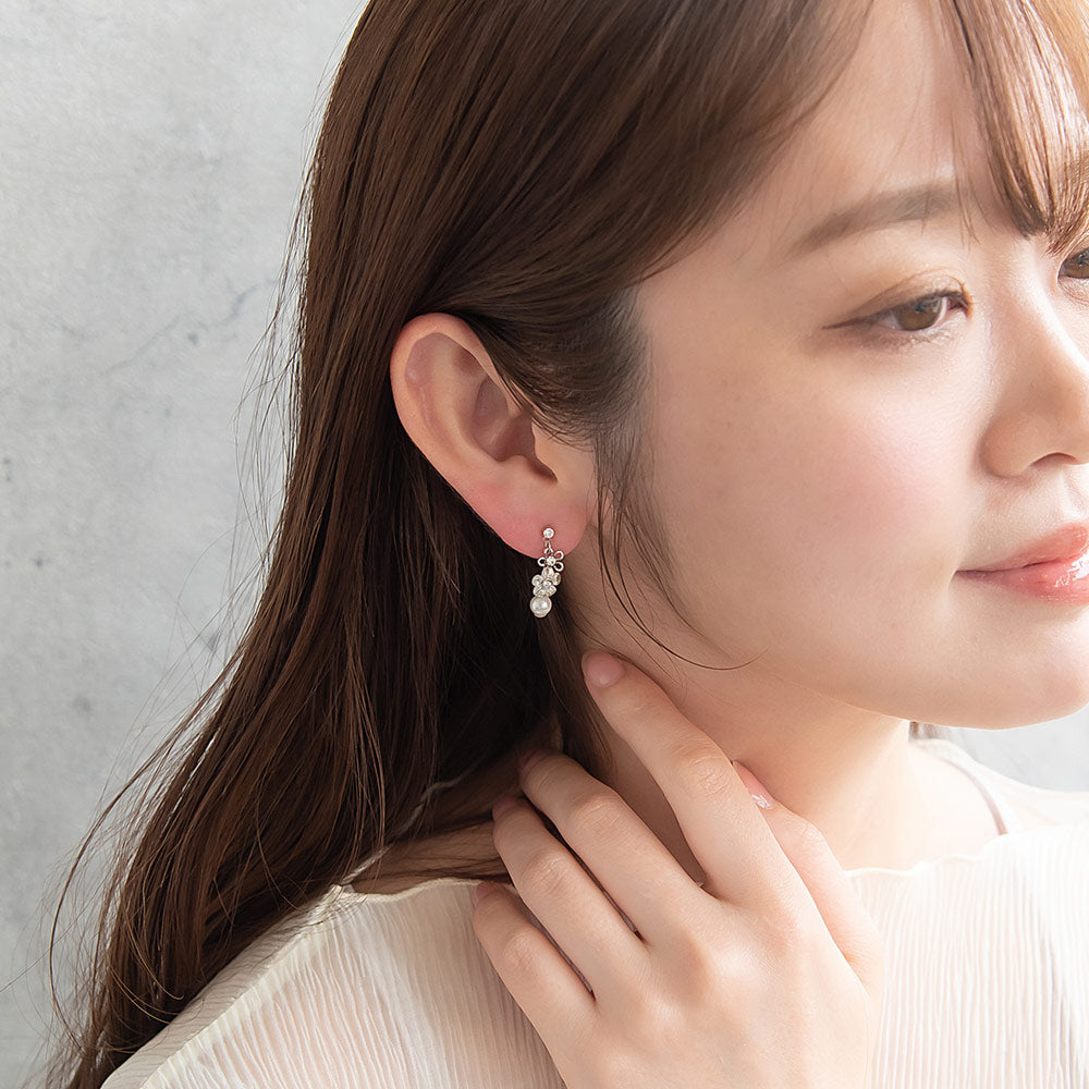 Iridescent Flower Pearl Plastic Earrings