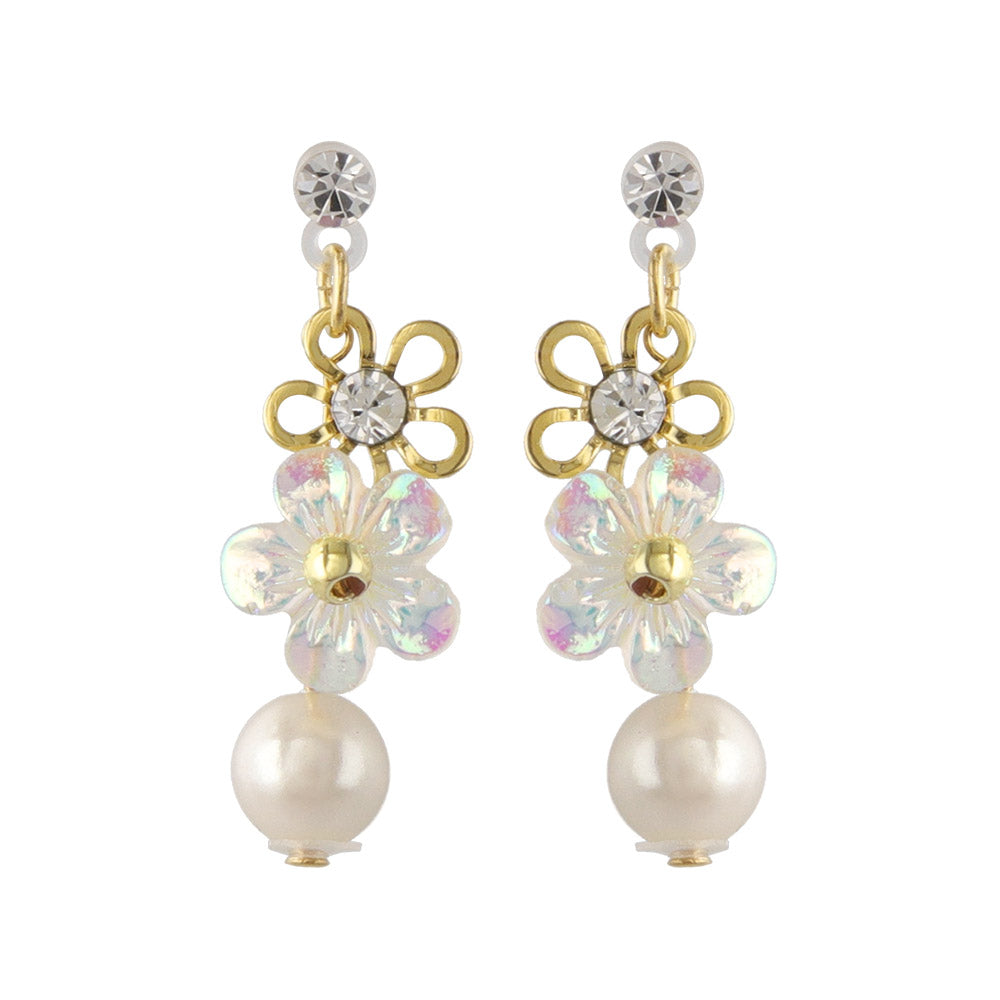 Iridescent Flower Pearl Plastic Earrings