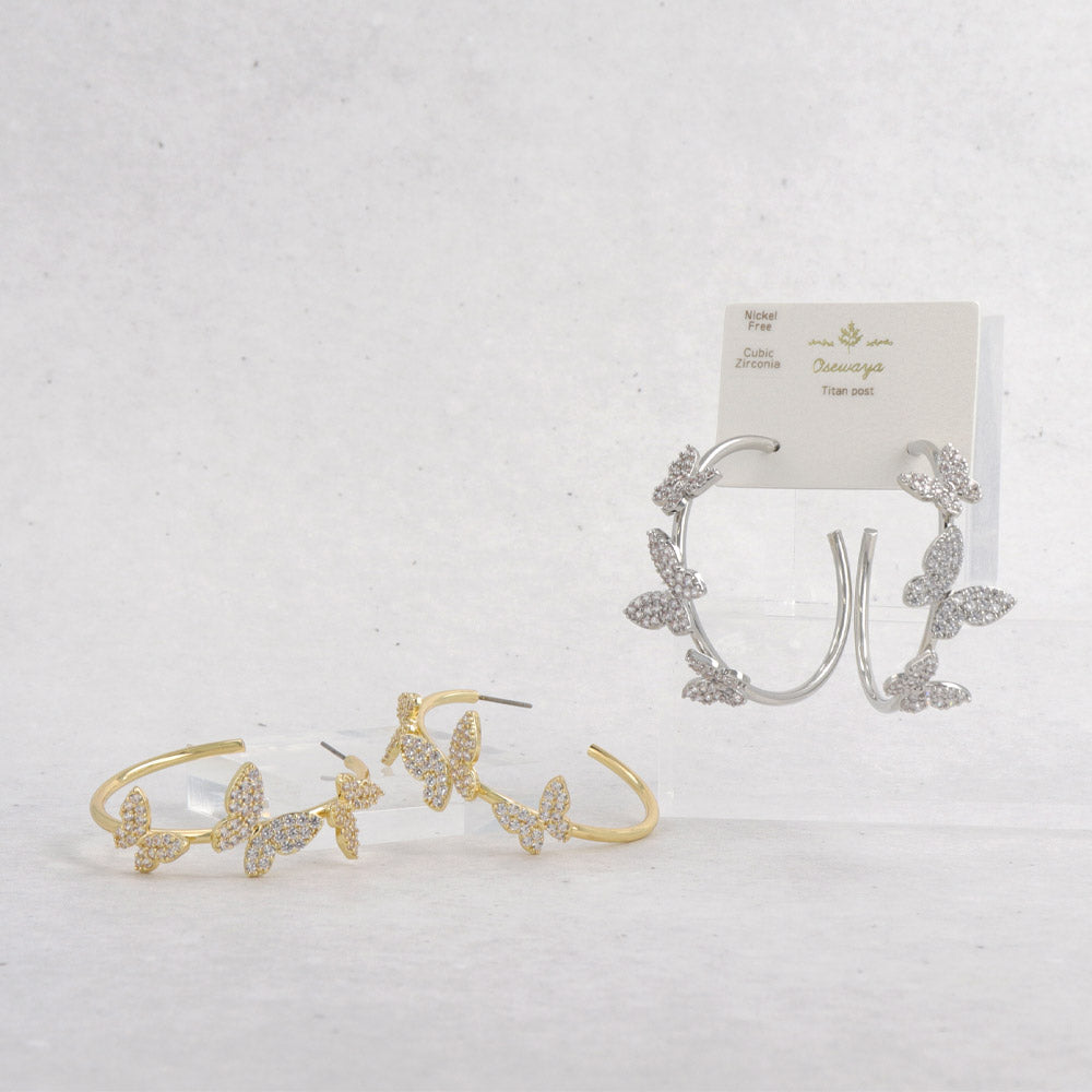 Pave Butterfly Hoop Earrings