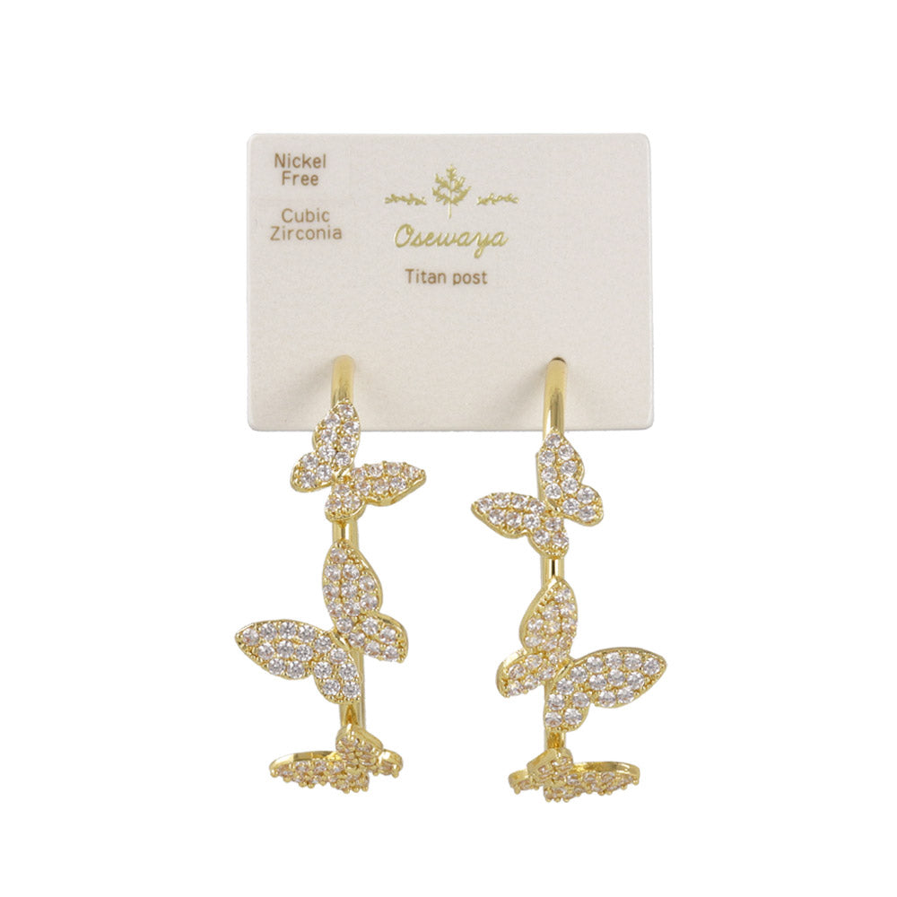 Pave Butterfly Hoop Earrings
