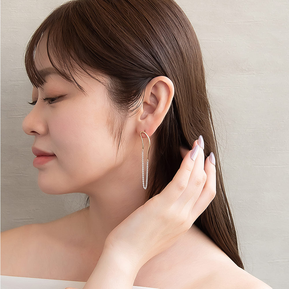 Long Oval Half Chain Earrings