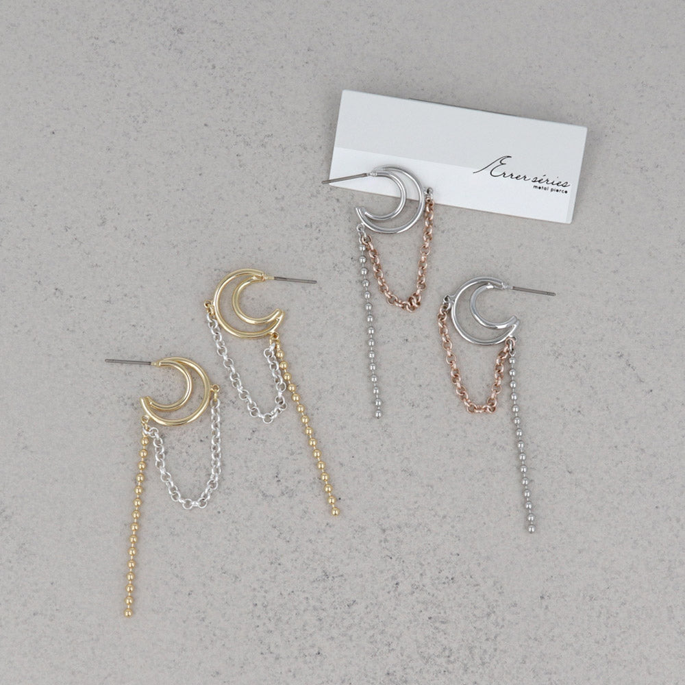 Crescent Moon Chain Drop Earrings
