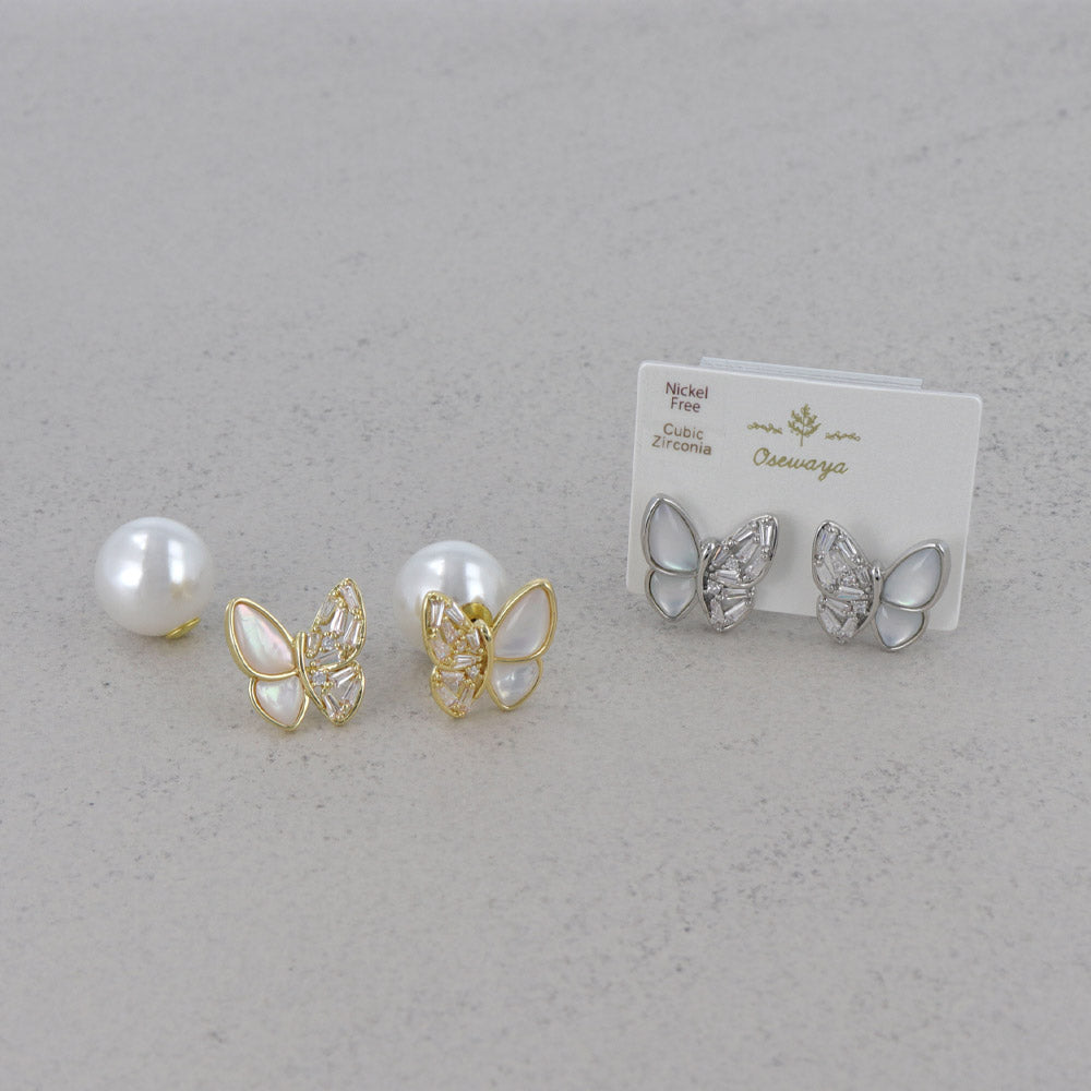 CZ Shell Butterfly Front Back Earrings