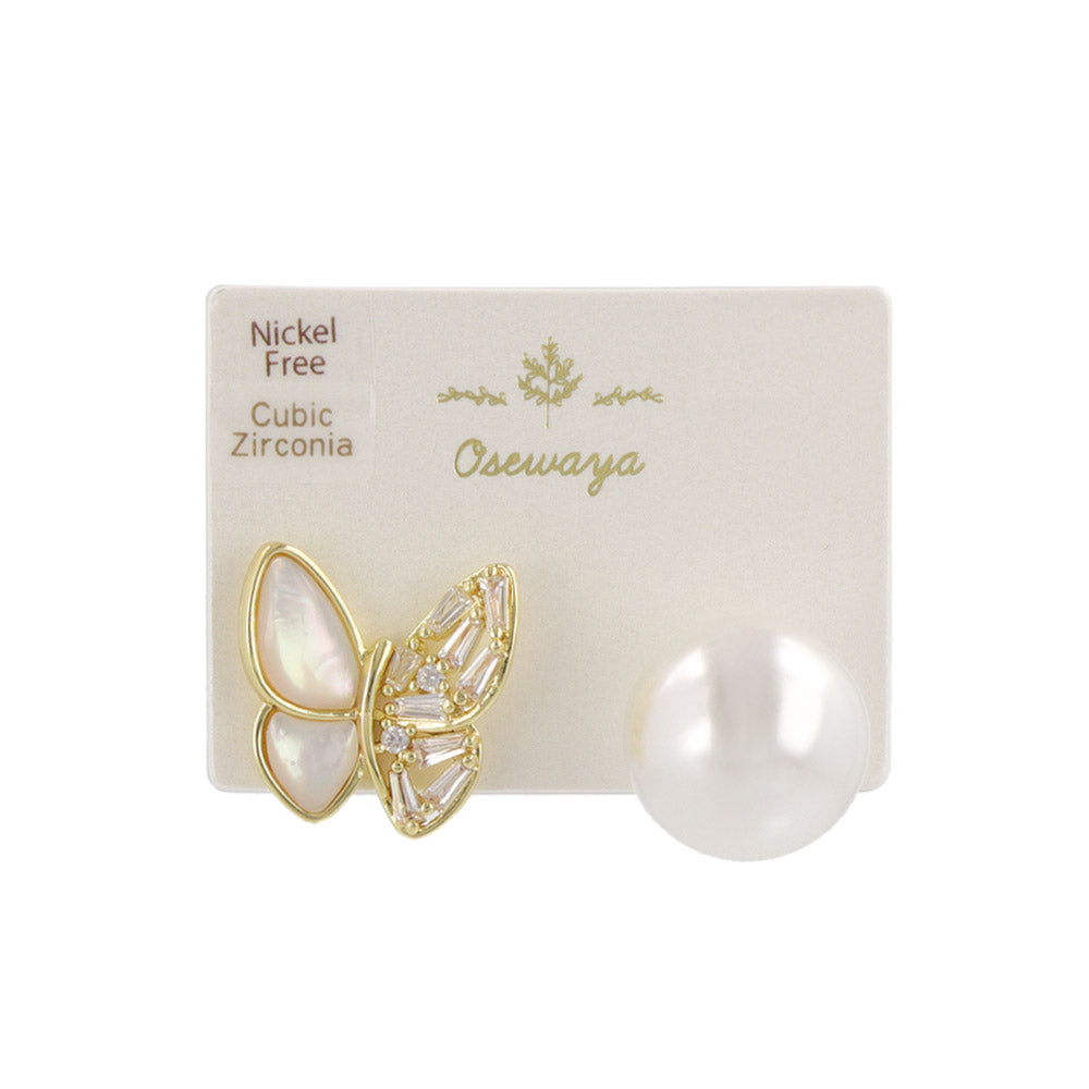 CZ Shell Butterfly Front Back Earrings