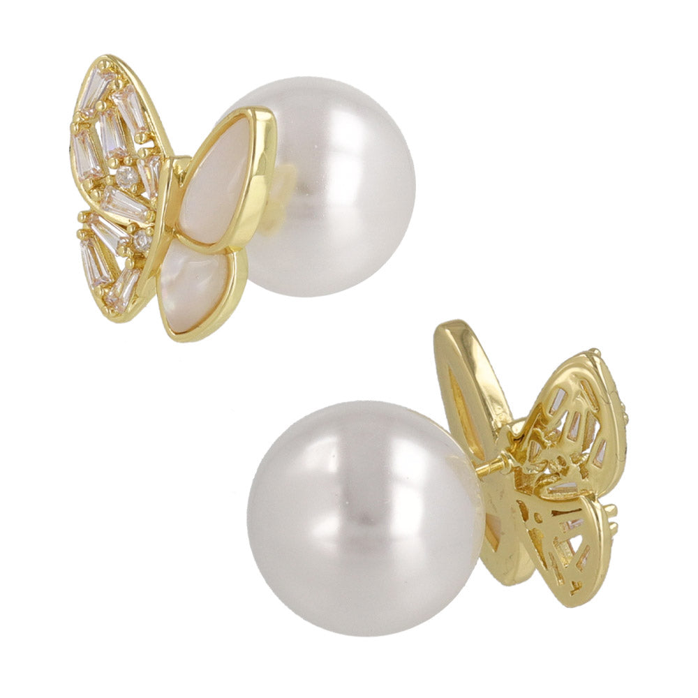 CZ Shell Butterfly Front Back Earrings