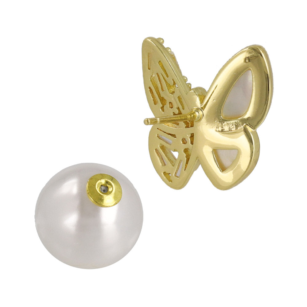 CZ Shell Butterfly Front Back Earrings