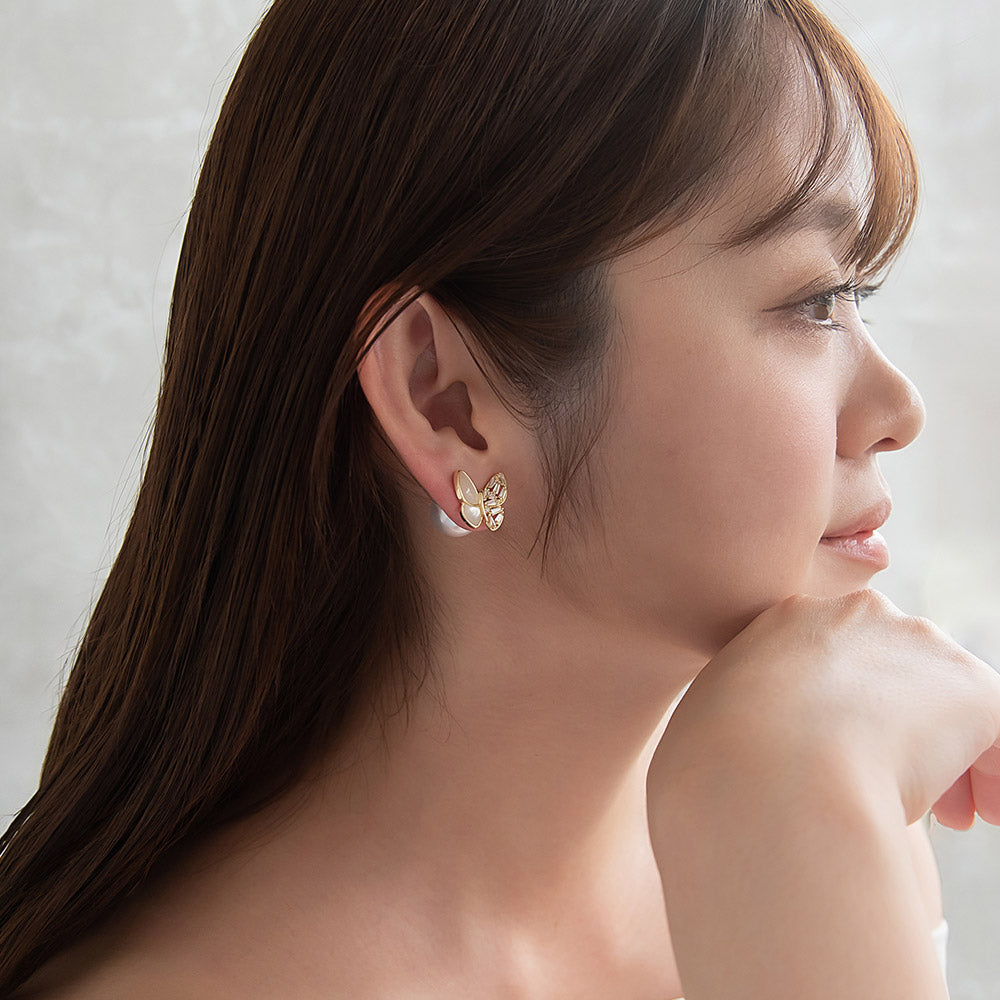 CZ Shell Butterfly Front Back Earrings
