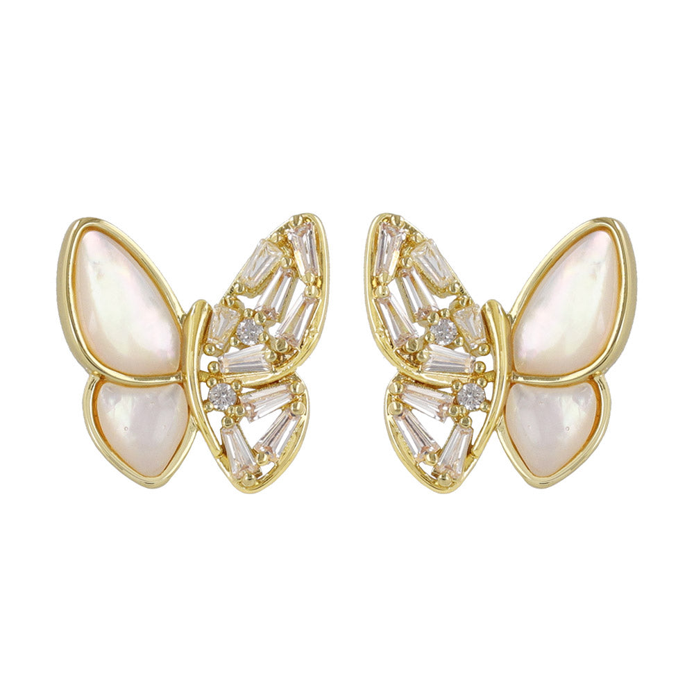 CZ Shell Butterfly Front Back Earrings
