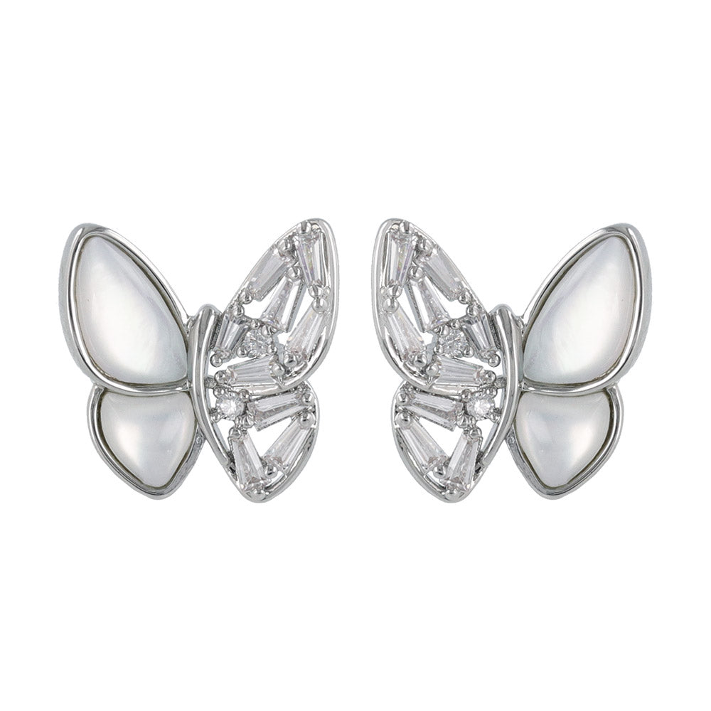 CZ Shell Butterfly Front Back Earrings