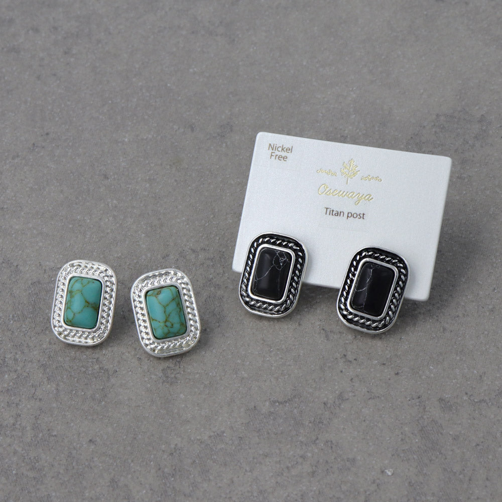Rectangle Concho Stud Earrings