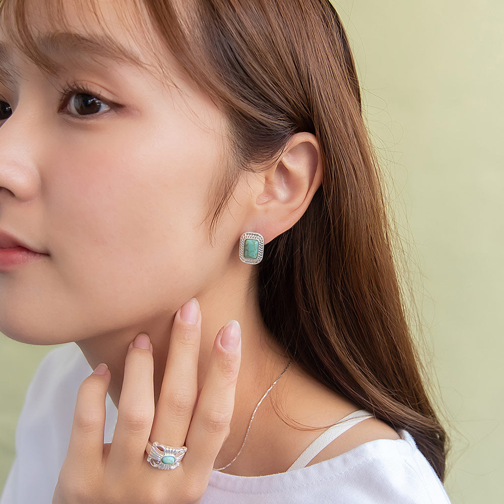 Rectangle Concho Stud Earrings