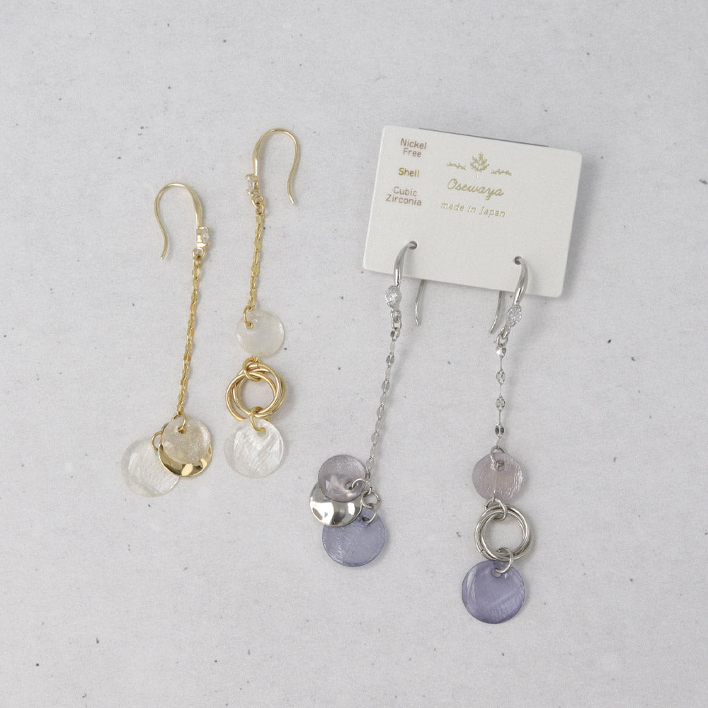 Shell and Metal Mixed Circle Drop Earrings