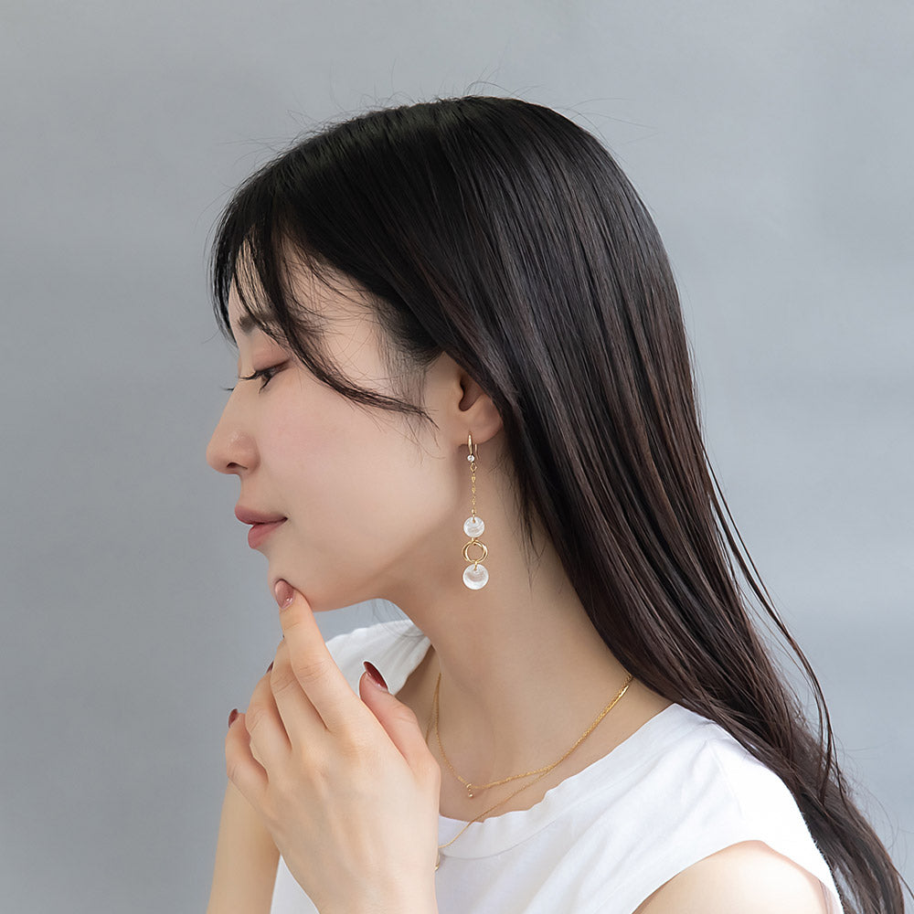 Shell and Metal Mixed Circle Drop Earrings