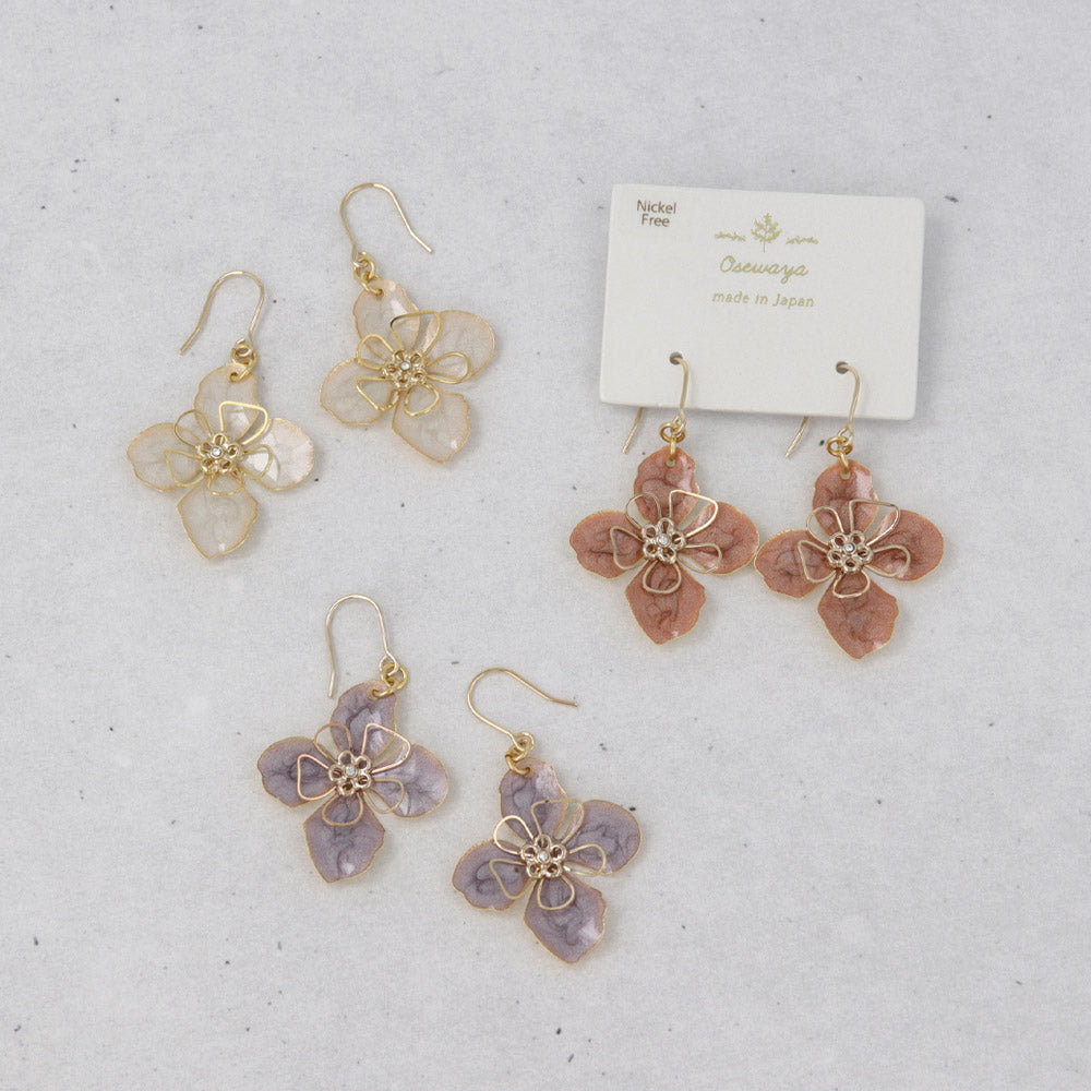 Four Petal Marble Flower Earrings