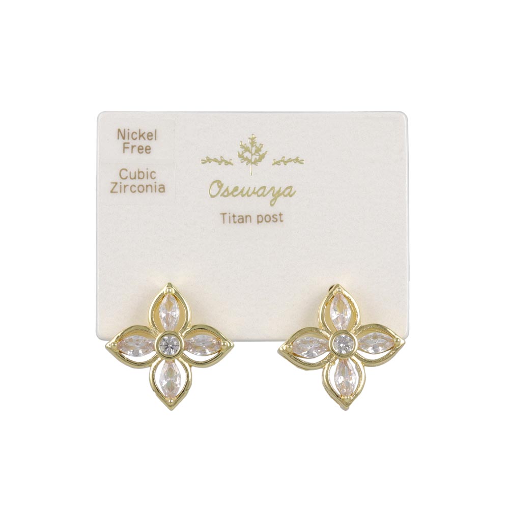 Four Petal Flower CZ Earrings