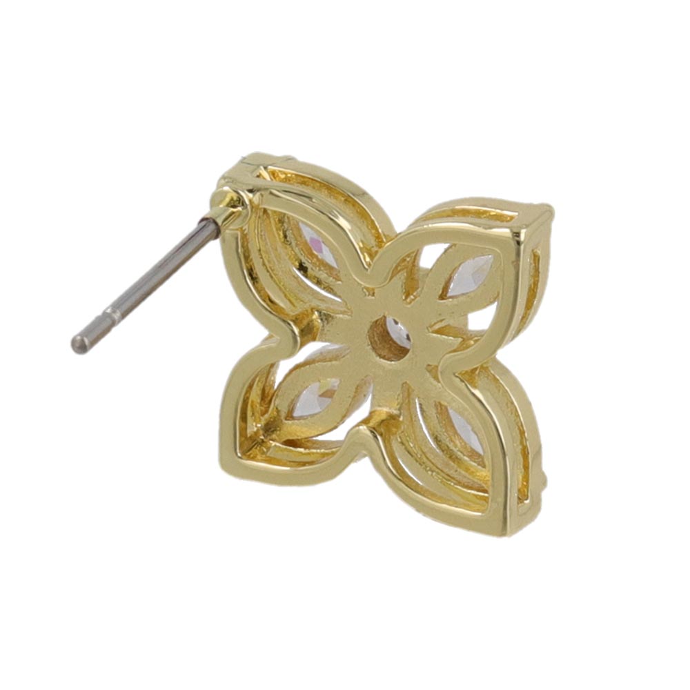 Four Petal Flower CZ Earrings