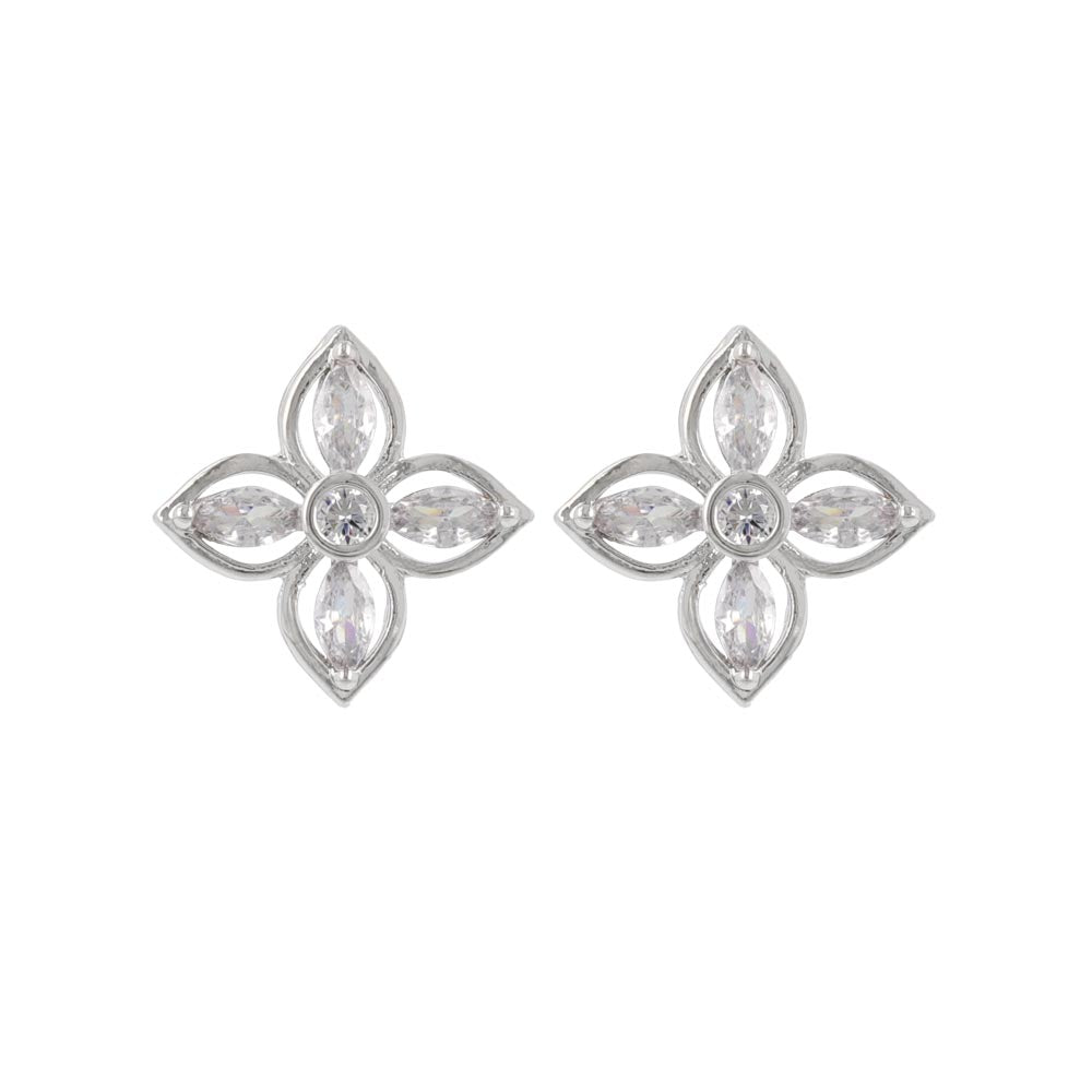 Four Petal Flower CZ Earrings