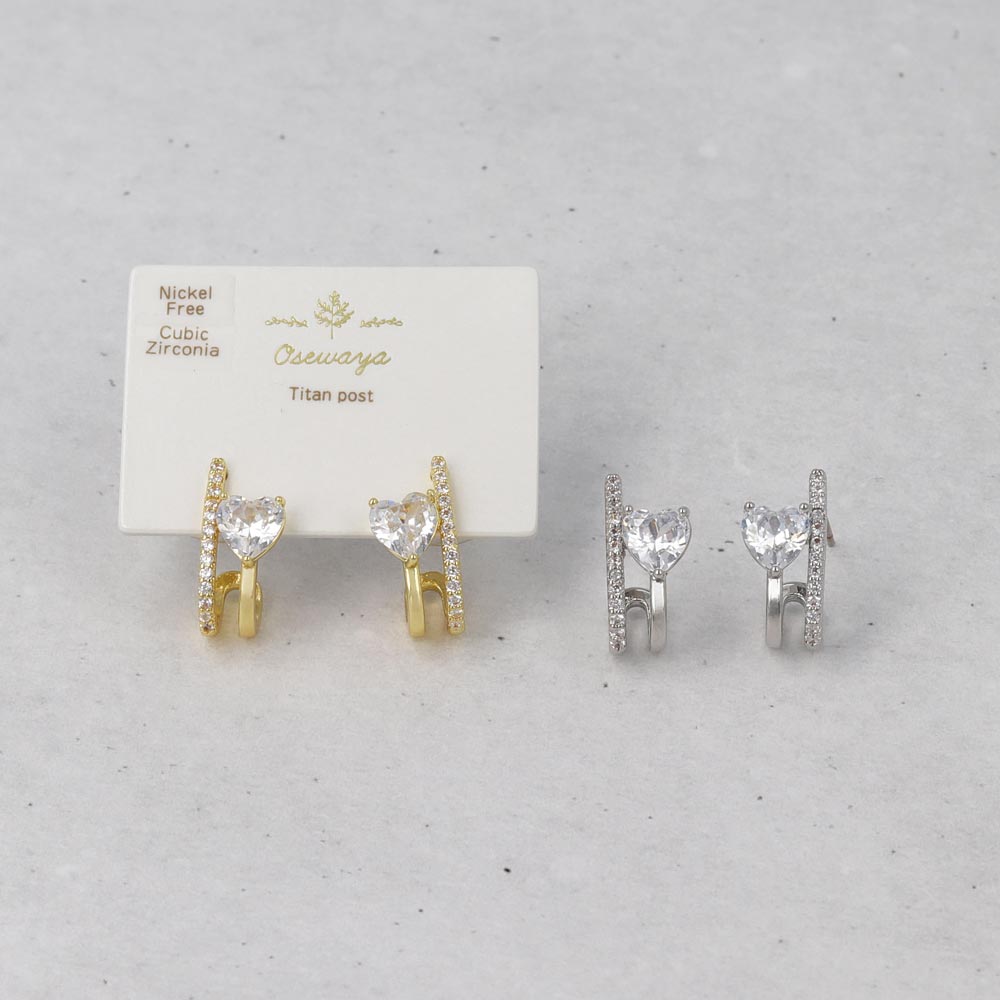 Double Row CZ Heart Hoop Earrings