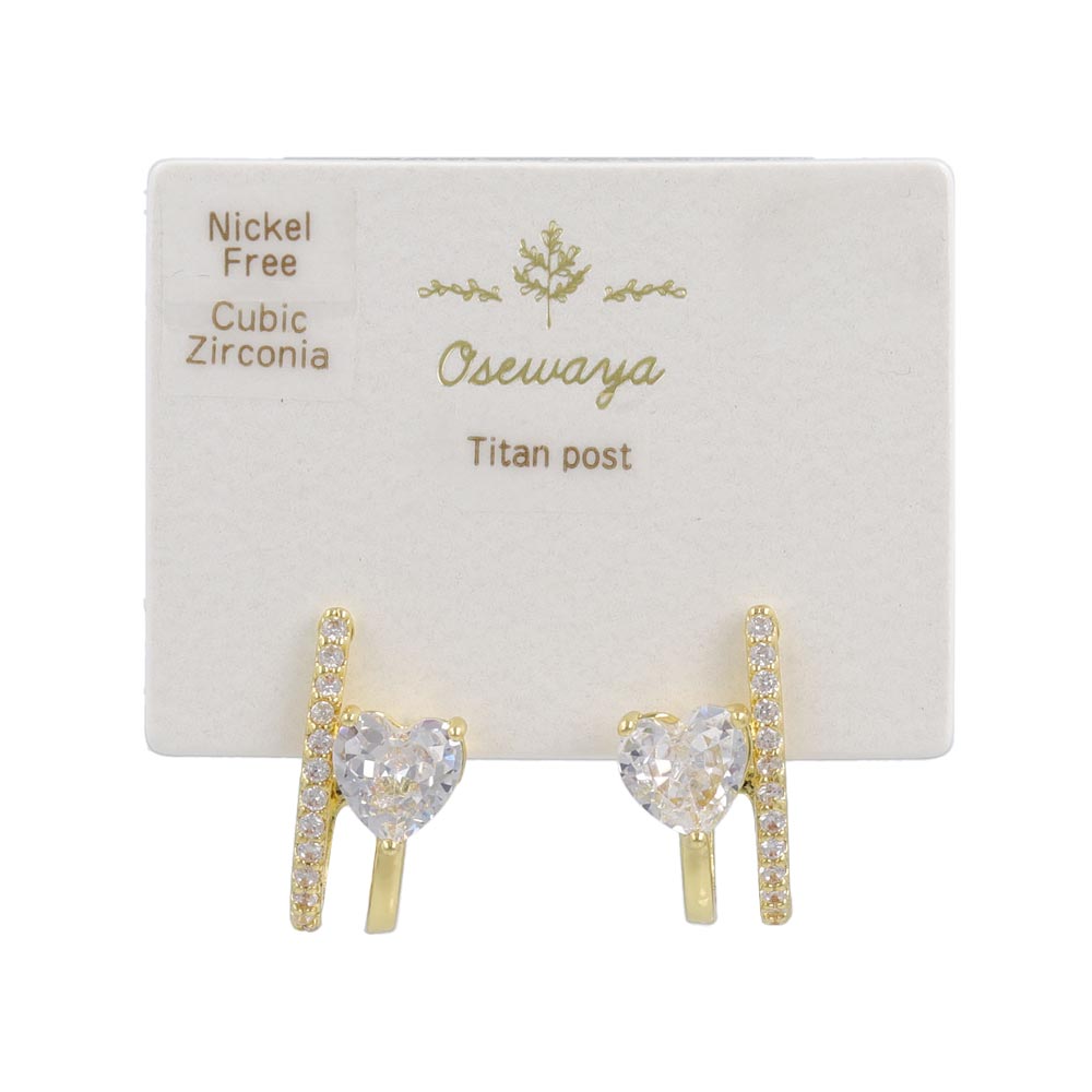 Double Row CZ Heart Hoop Earrings