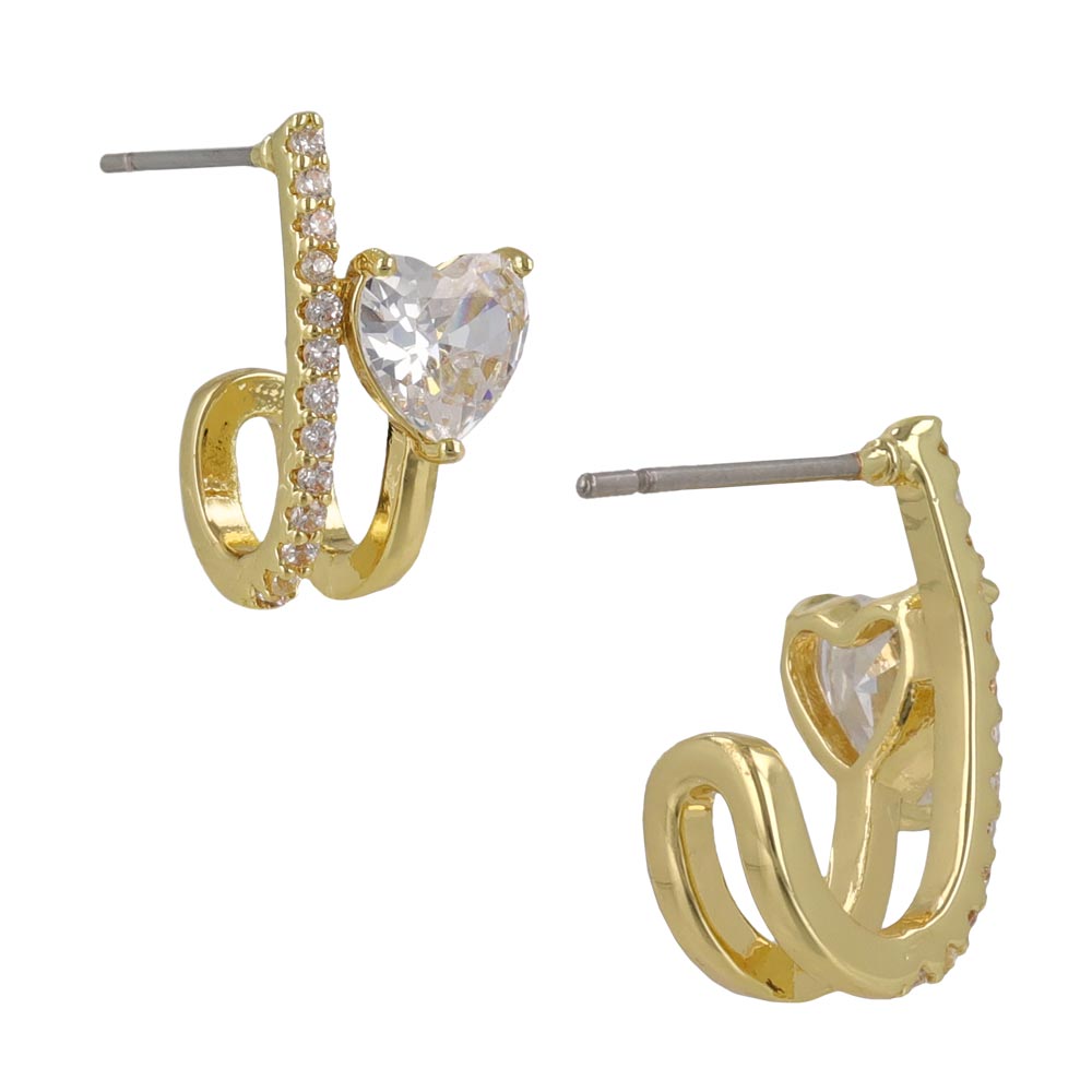 Double Row CZ Heart Hoop Earrings