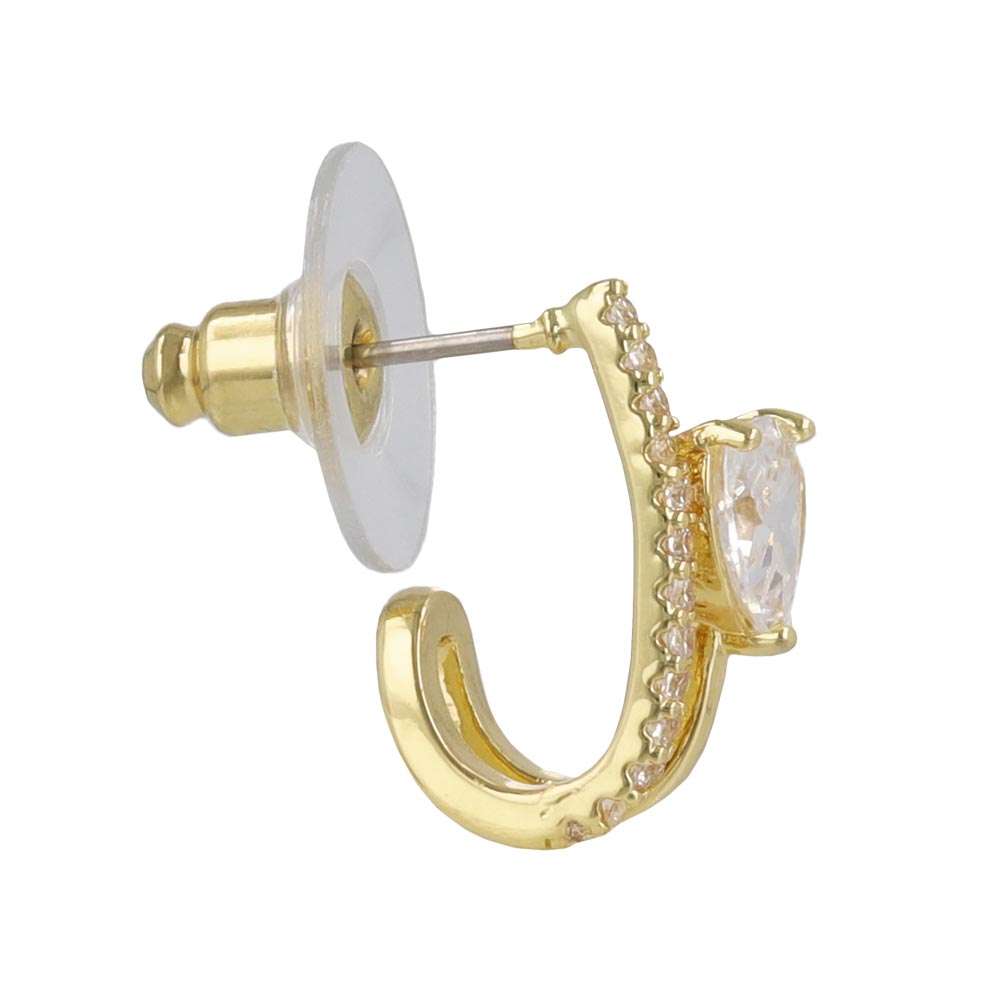 Double Row CZ Heart Hoop Earrings