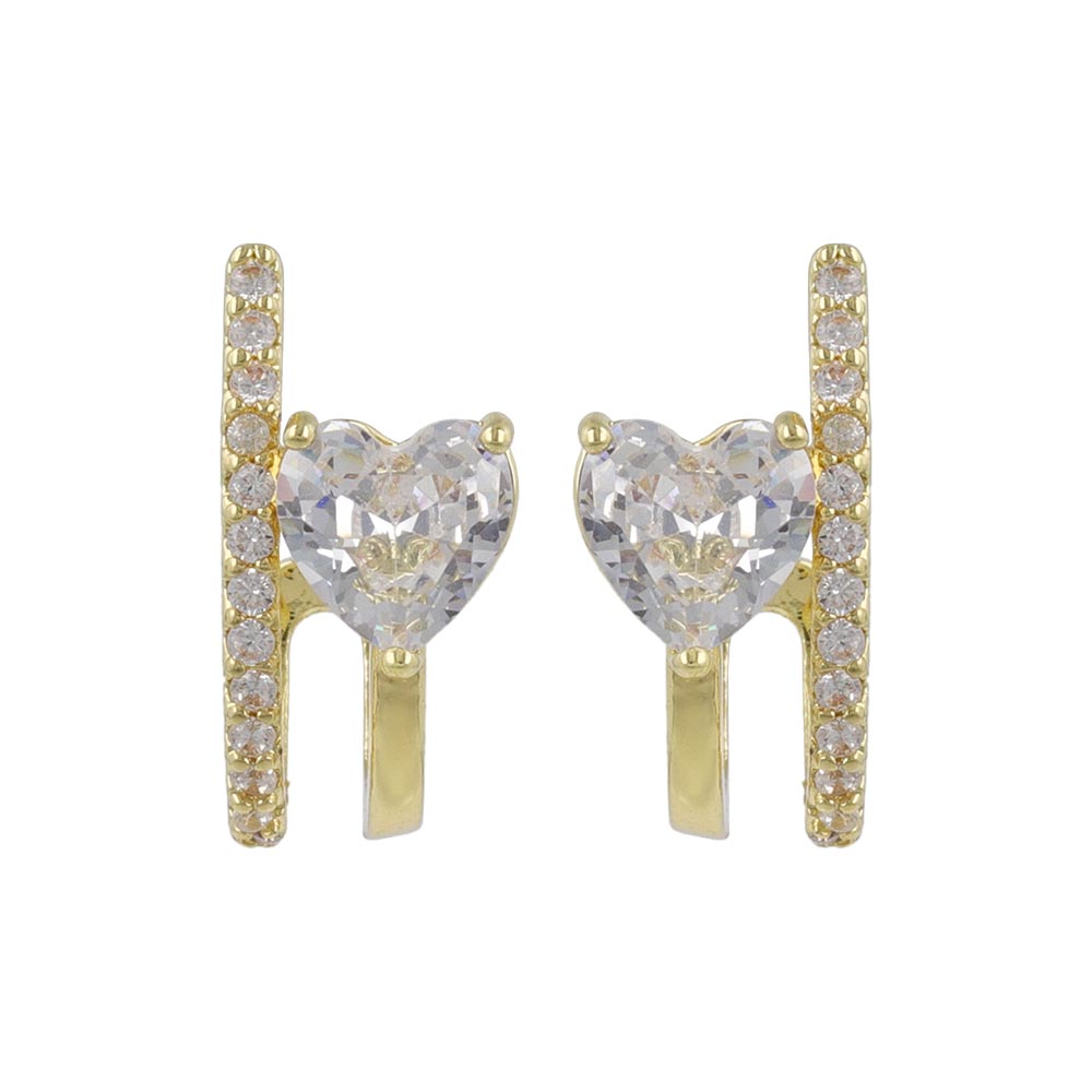 Double Row CZ Heart Hoop Earrings