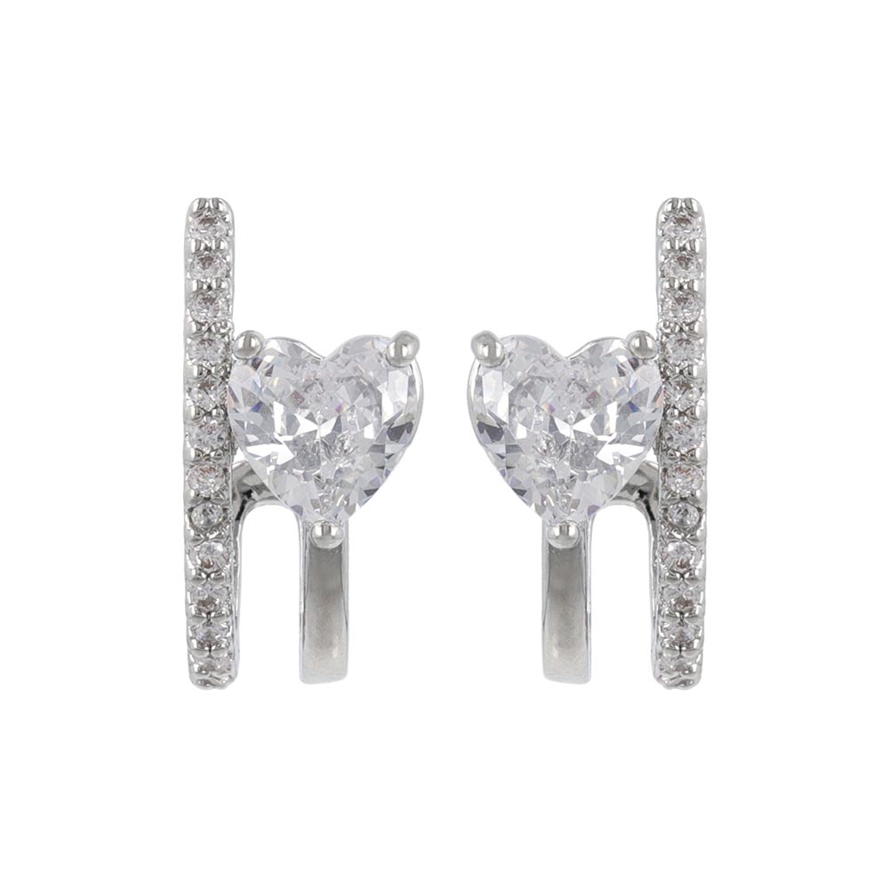 Double Row CZ Heart Hoop Earrings