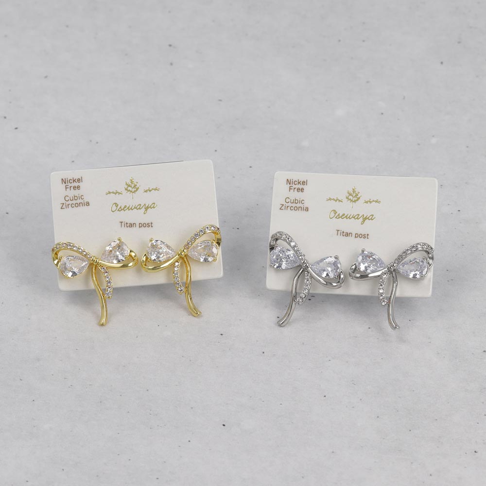 Loop Bow CZ Stud Earrings