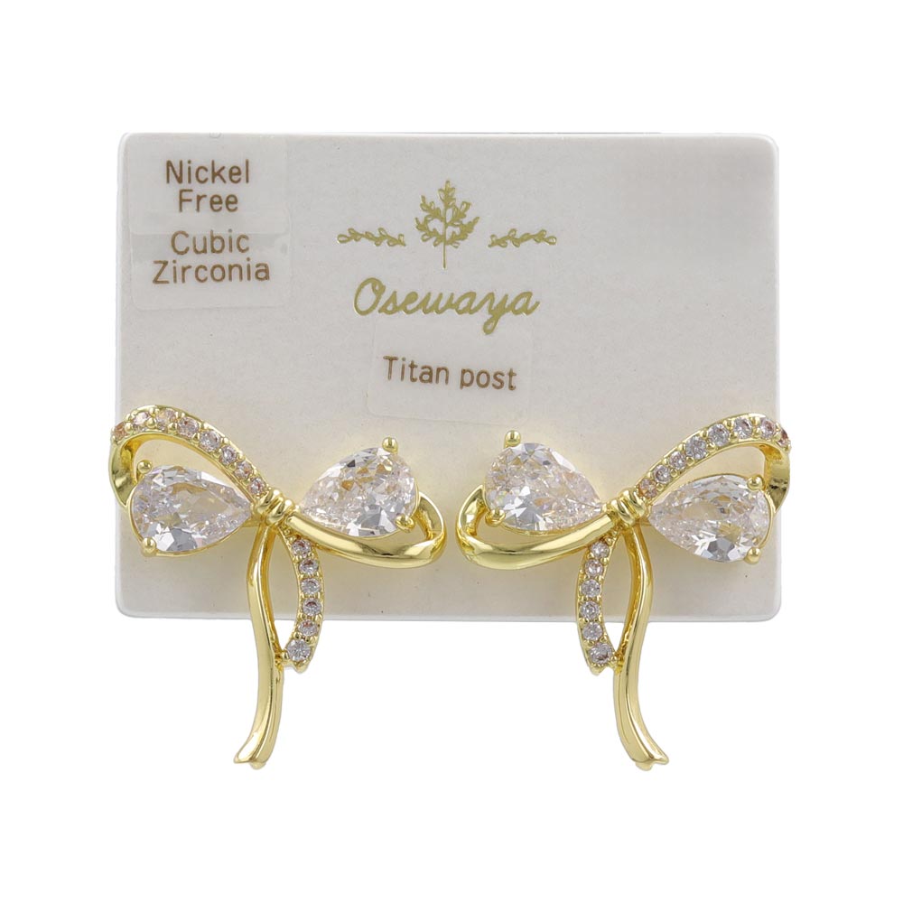 Loop Bow CZ Stud Earrings