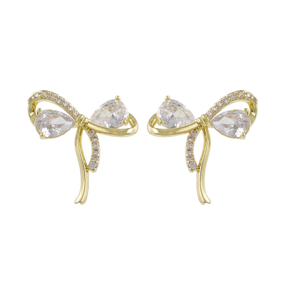 Loop Bow CZ Stud Earrings
