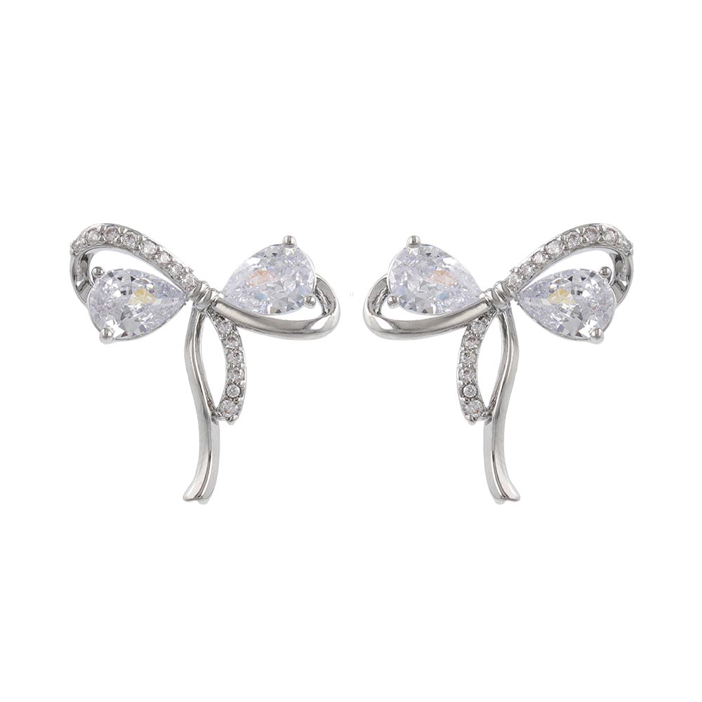 Loop Bow CZ Stud Earrings