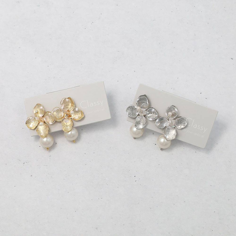 Mixed Petal Flower Pearl Front Back Earrings