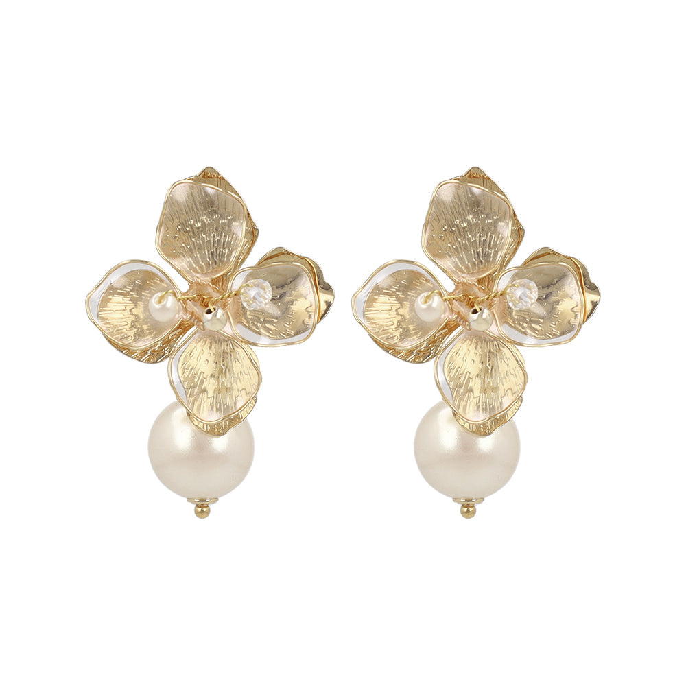 Mixed Petal Flower Pearl Front Back Earrings