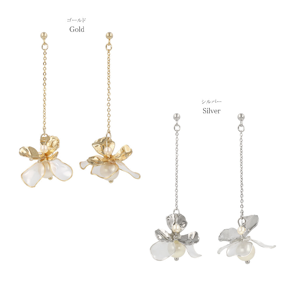 Mixed Petal Pearlized Flower Drop Earrings