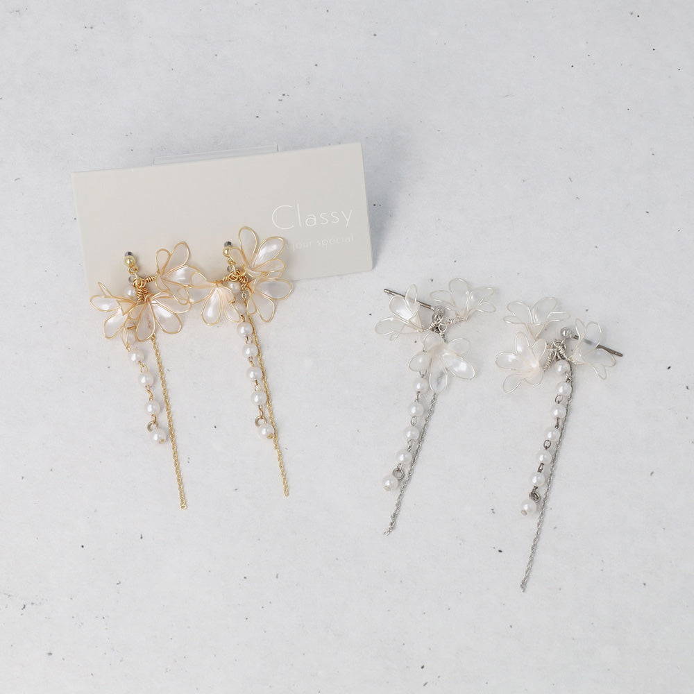 Flower Cluster Linear Drop Earrings