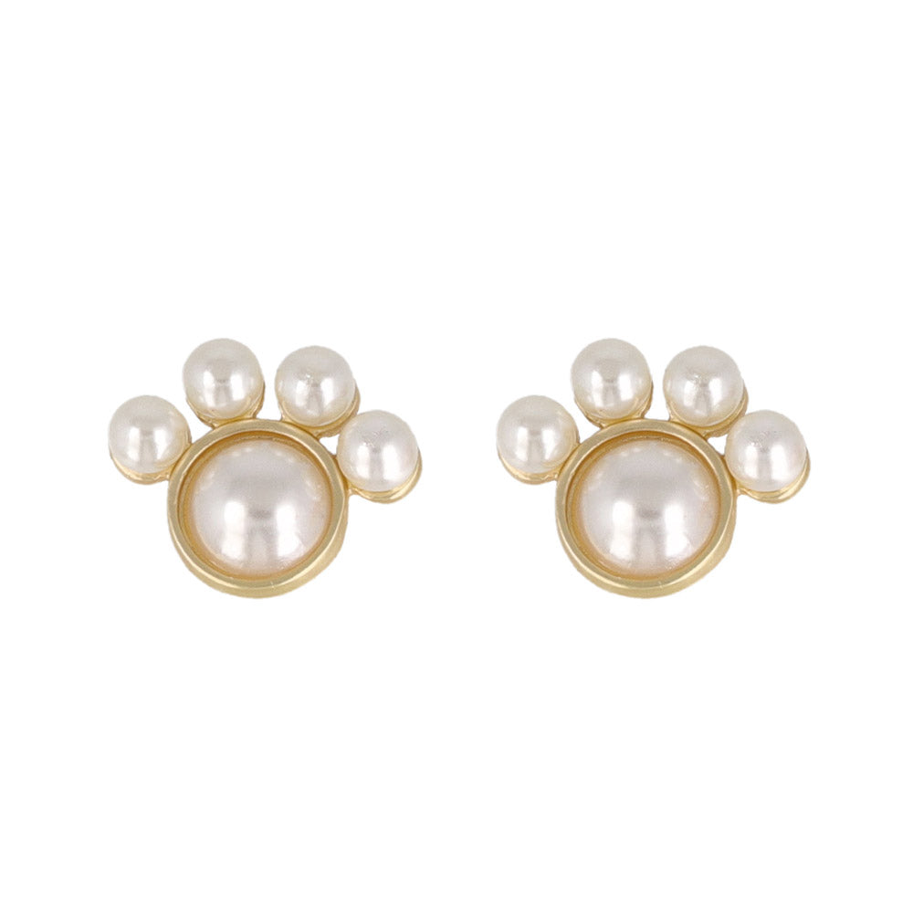 Pearly Cat Paw Stud Earrings