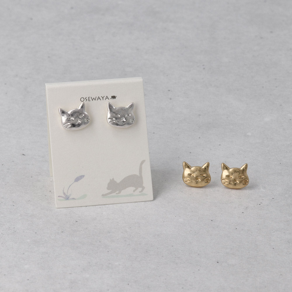 Metallic Cat Face Stud Earrings