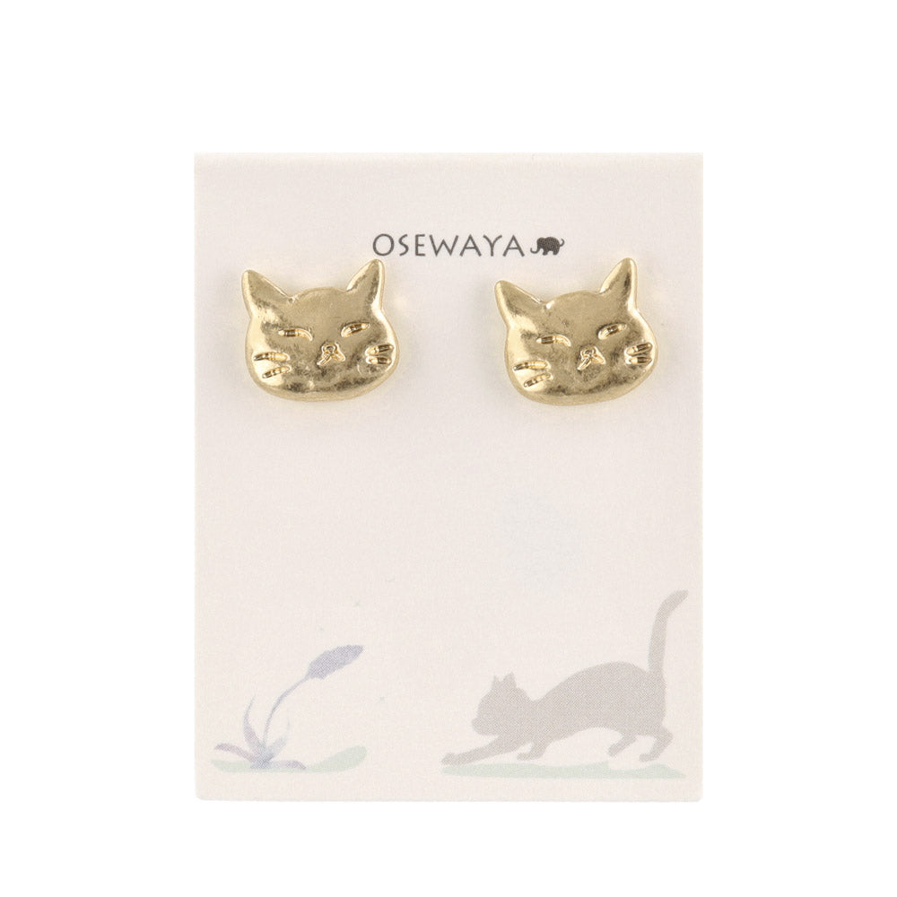 Metallic Cat Face Stud Earrings