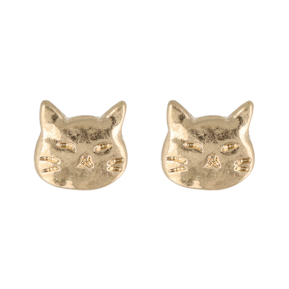 Metallic Cat Face Stud Earrings