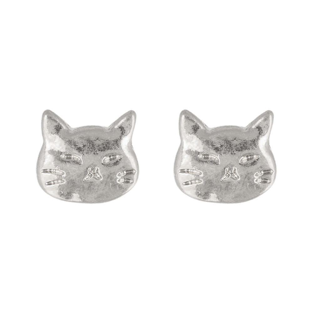 Metallic Cat Face Stud Earrings
