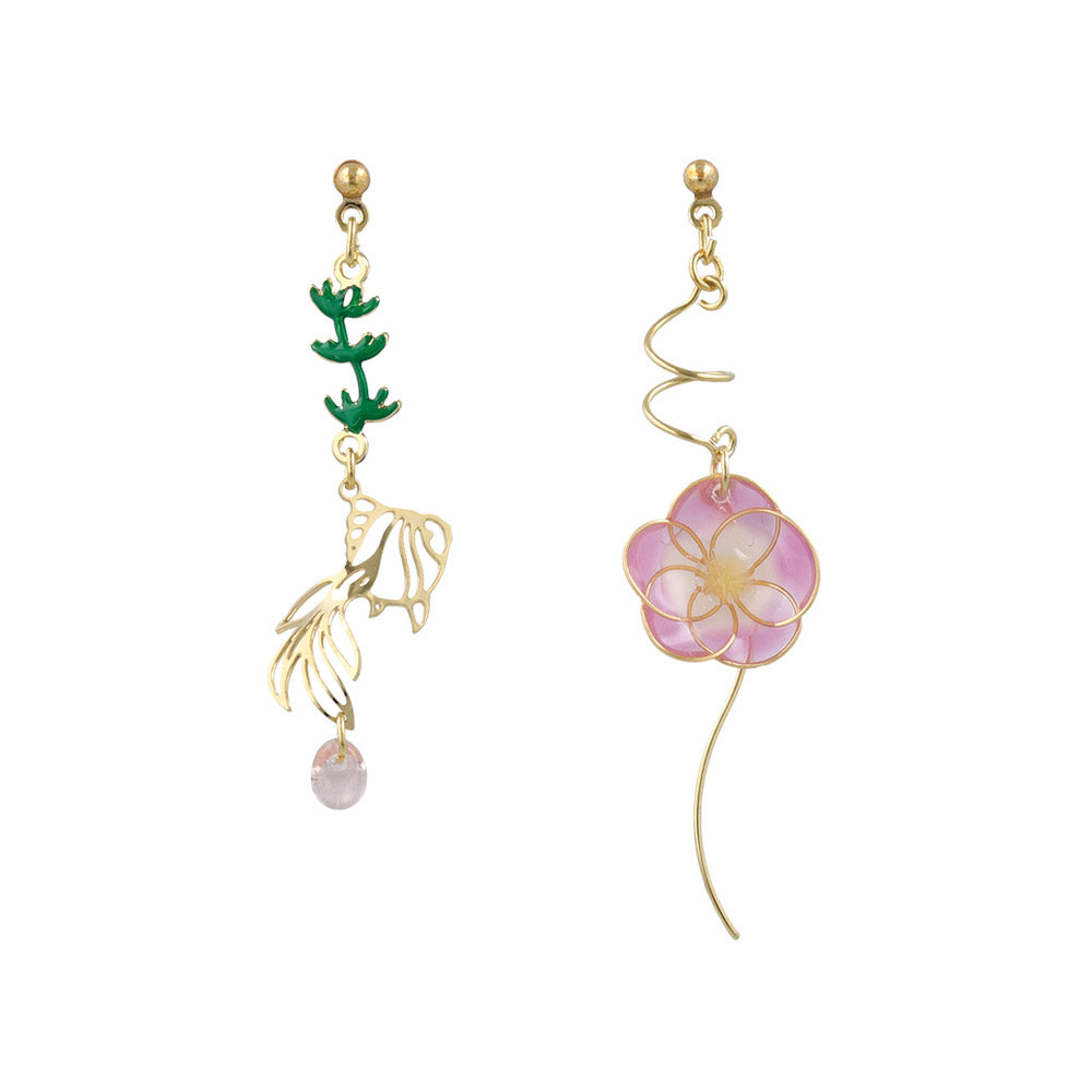 Kingyo and Asagao Mismatched Earrings