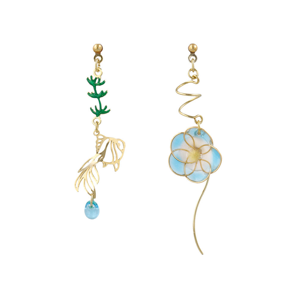 Kingyo and Asagao Mismatched Earrings