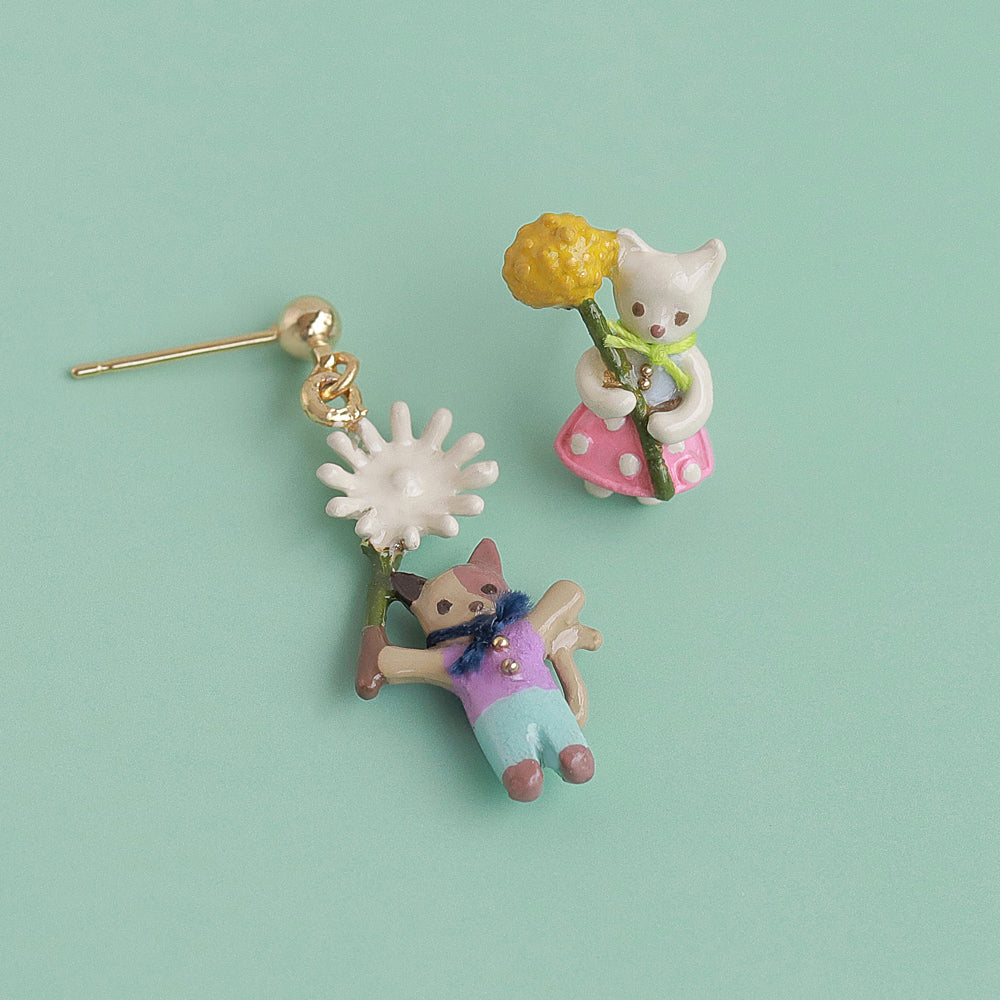 Cat and Dandelion Earrings