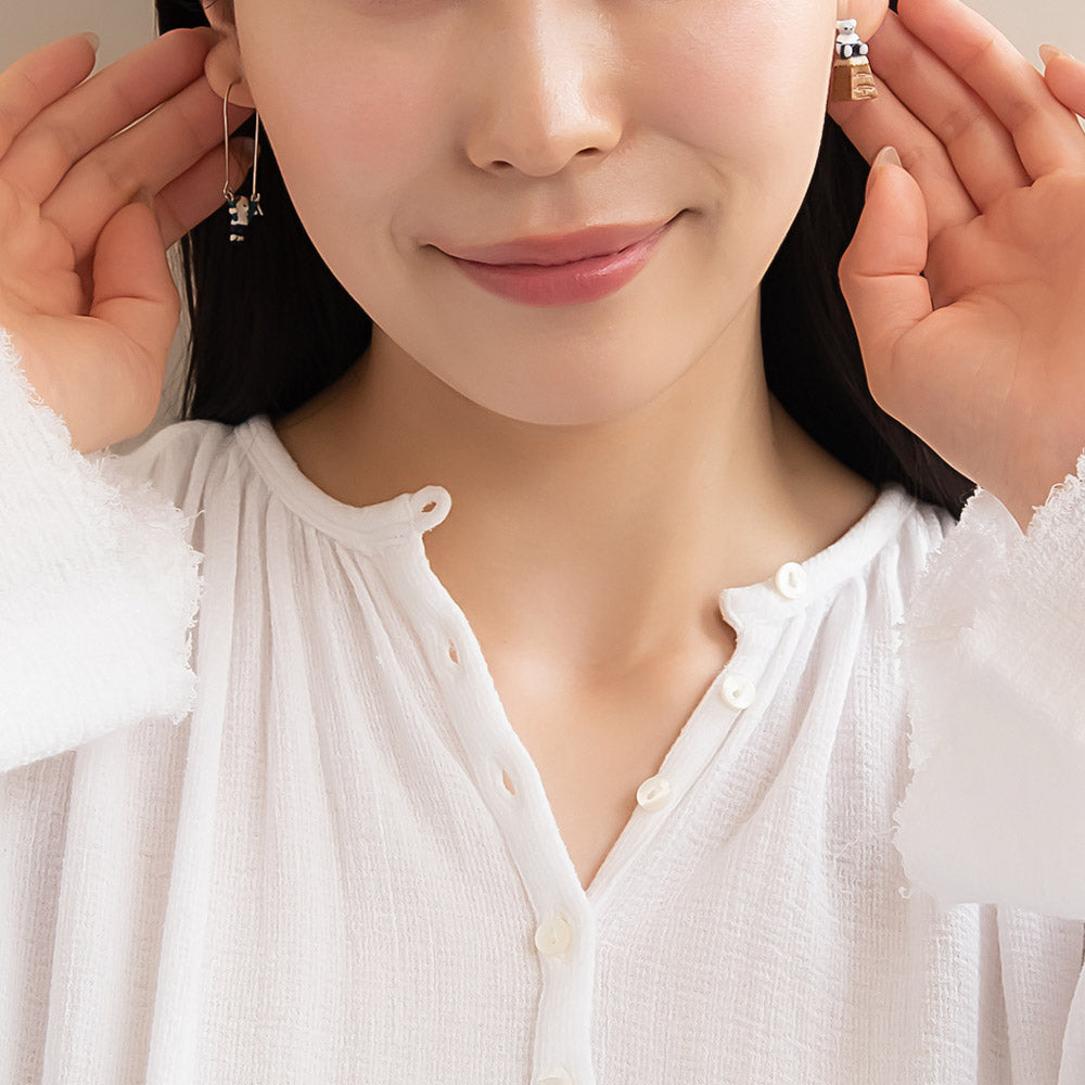 Gymnastics Bear Asymmetric Earrings