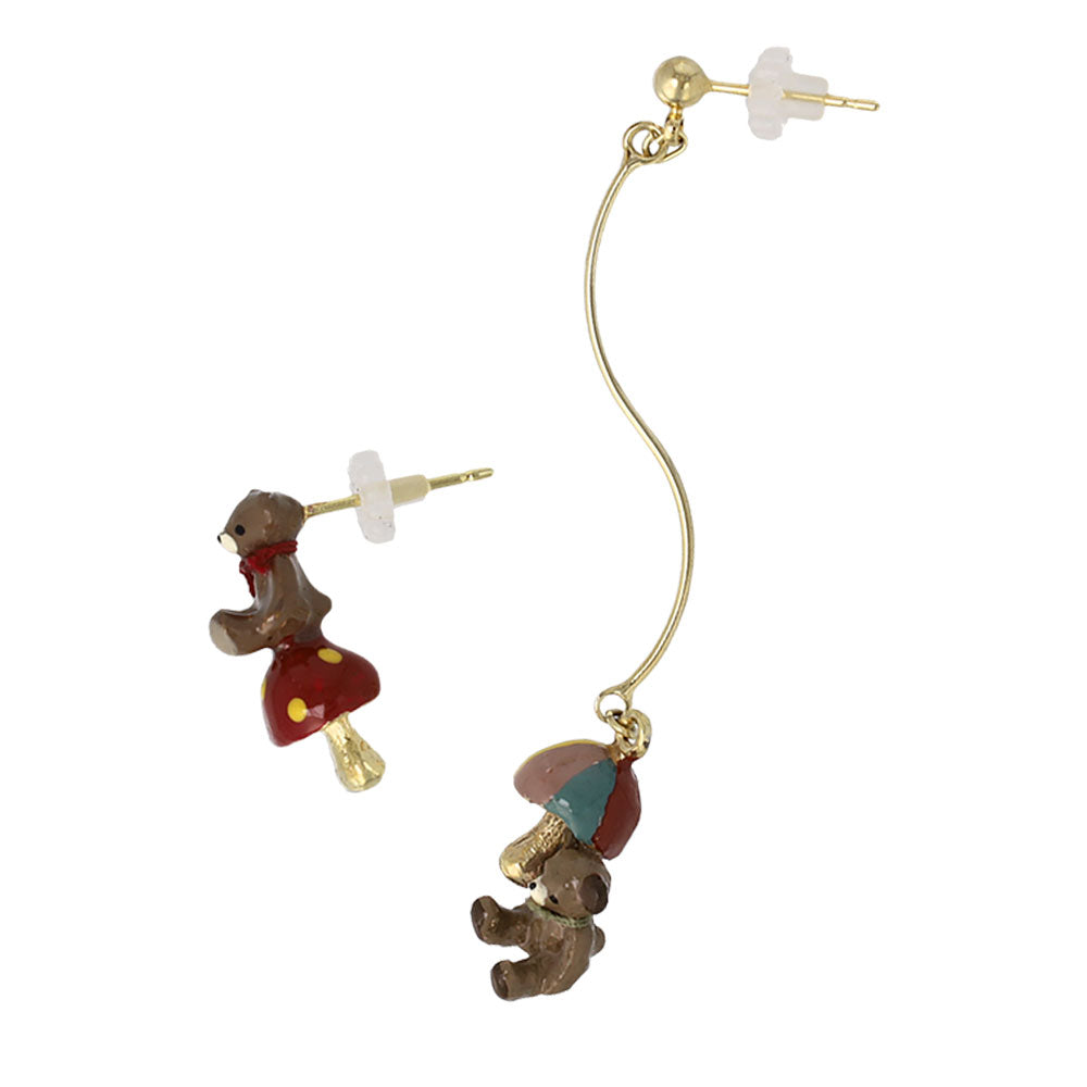 Mushroom Bear Asymmetric Earrings